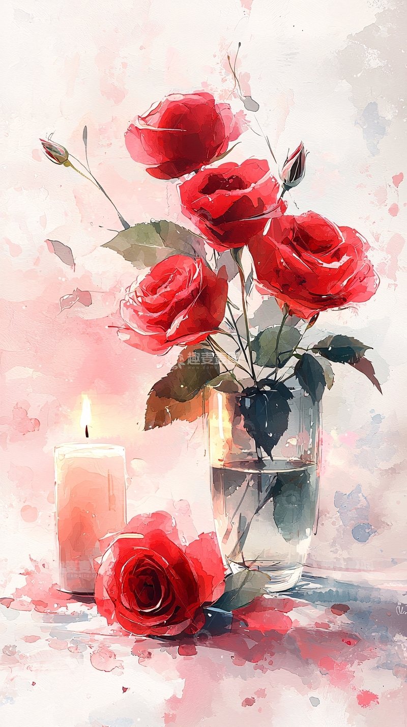 高清大图下载【趣麦麦图】水彩红玫瑰
