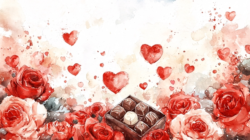 高清大图下载【趣麦麦图】水彩玫瑰巧克力情人节