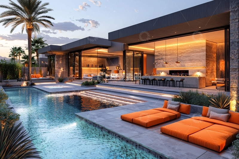 高清大图下载【趣麦麦图】现代风格别墅夜景