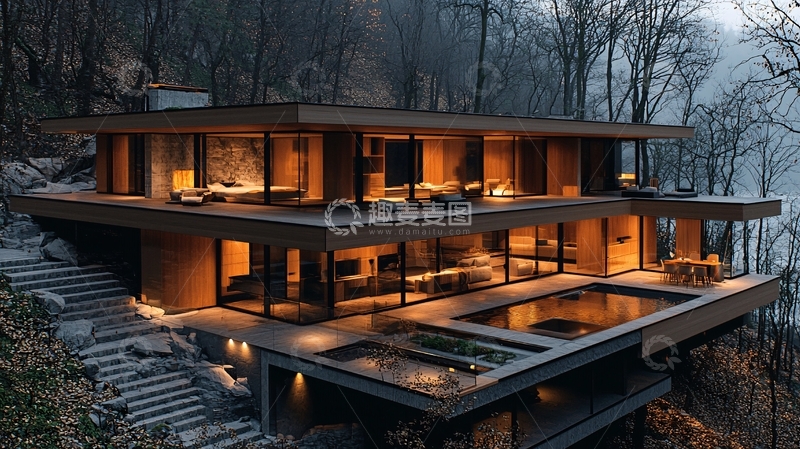 高清大图下载【趣麦麦图】山林别墅夜景