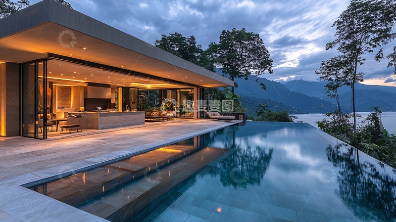 高清大图下载【趣麦麦图】山顶别墅夜景