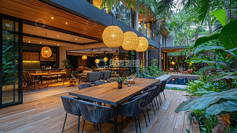 高清大图下载【趣麦麦图】现代别墅庭院夜景
