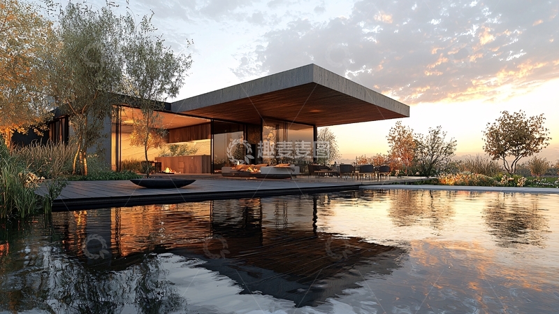 高清大图下载【趣麦麦图】现代简约风格别墅夜景