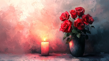 红玫瑰静物油画