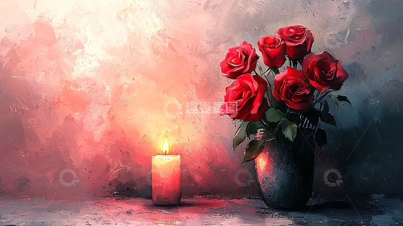 高清大图下载【趣麦麦图】红玫瑰静物油画