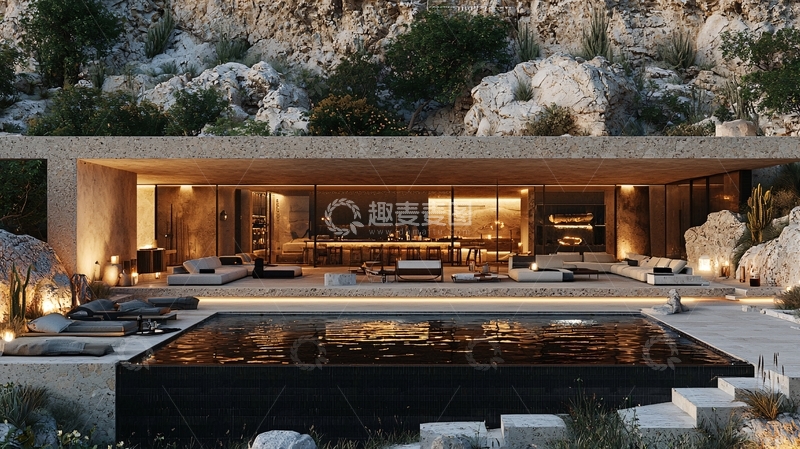 高清大图下载【趣麦麦图】崖边现代简约别墅