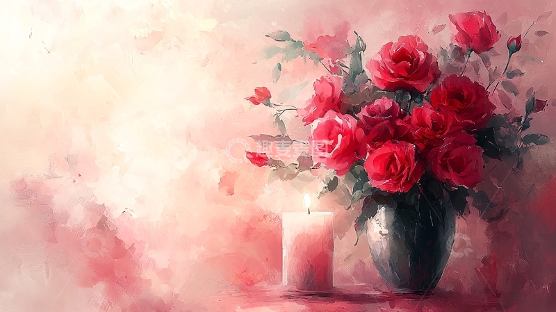 高清大图下载【趣麦麦图】红玫瑰静物油画
