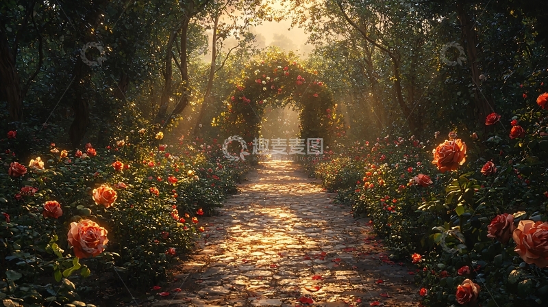 高清大图下载【趣麦麦图】阳光玫瑰花园小路