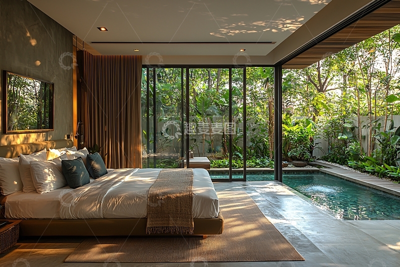 高清大图下载【趣麦麦图】现代极简卧室私家泳池