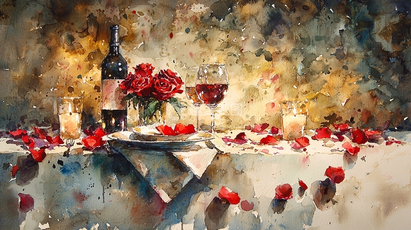 高清大图下载【趣麦麦图】红酒玫瑰烛光晚餐