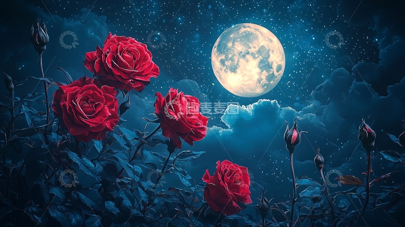 高清大图下载【趣麦麦图】夜空下盛开的红玫瑰