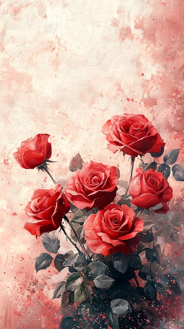 红玫瑰花束水彩画