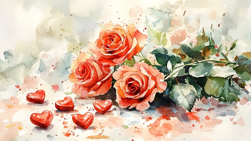 高清大图下载【趣麦麦图】水彩玫瑰花束