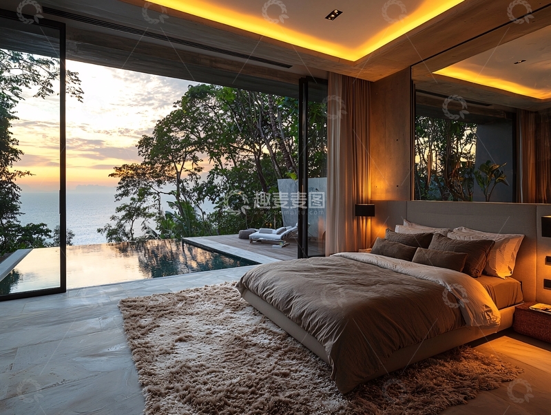 高清大图下载【趣麦麦图】极简风格海景卧室