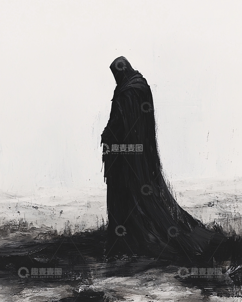 高清大图下载【趣麦麦图】-黑袍人背影黑白图