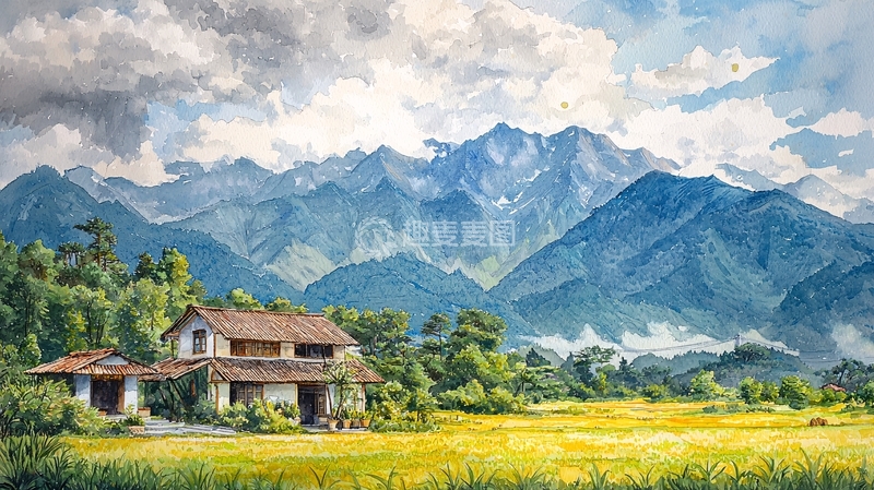 高清大图下载【趣麦麦图】山间小屋田园风景