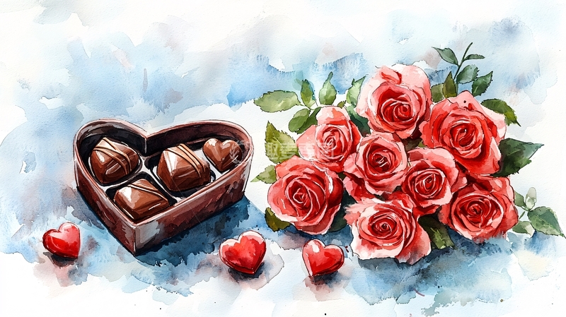高清大图下载【趣麦麦图】水彩玫瑰巧克力
