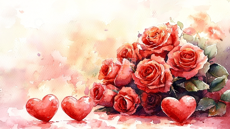 高清大图下载【趣麦麦图】水彩玫瑰花束