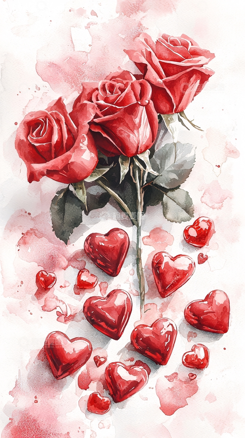 高清大图下载【趣麦麦图】水彩玫瑰花束