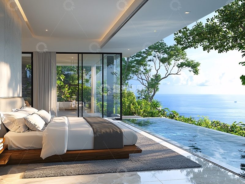 高清大图下载【趣麦麦图】现代简约海景别墅卧室