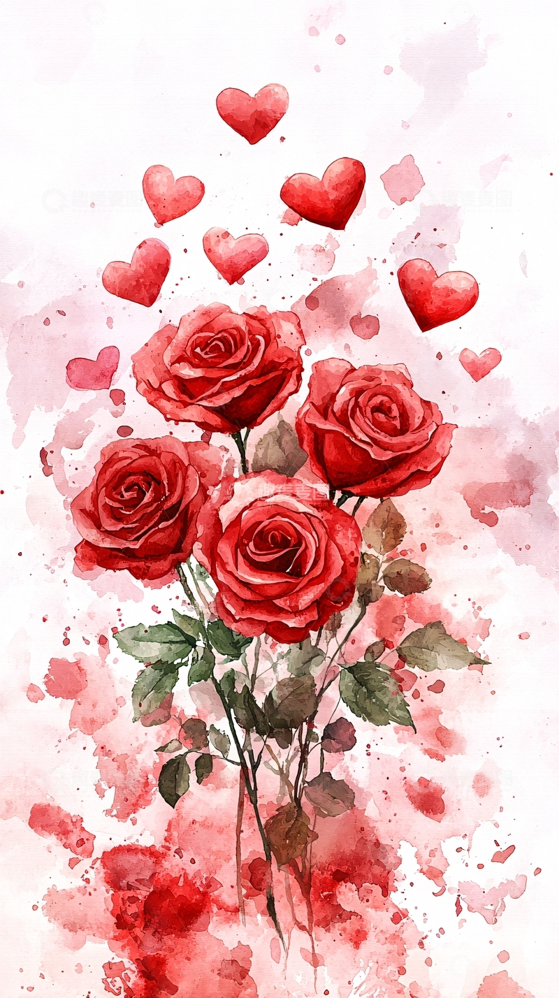 高清大图下载【趣麦麦图】水彩红玫瑰