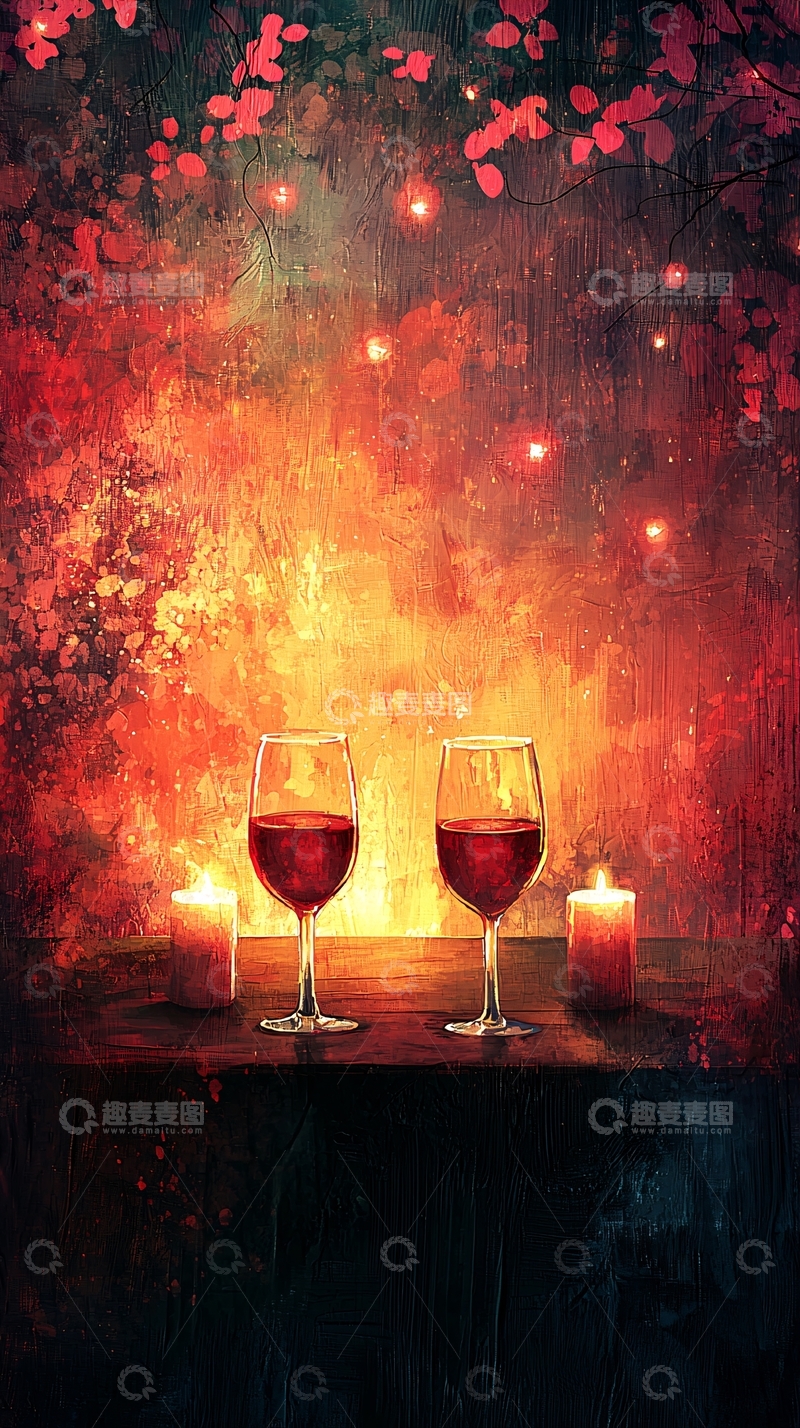 高清大图下载【趣麦麦图】浪漫红酒烛光夜