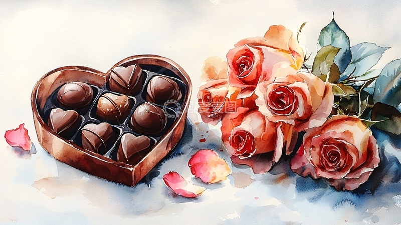 高清大图下载【趣麦麦图】心形巧克力礼盒玫瑰花