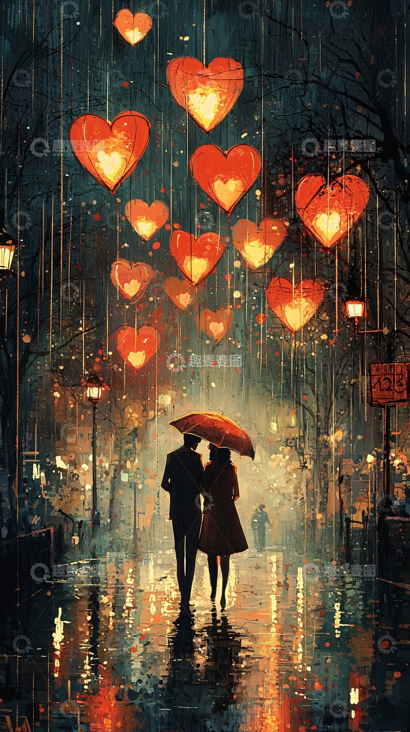 高清大图下载【趣麦麦图】雨中漫步的情侣