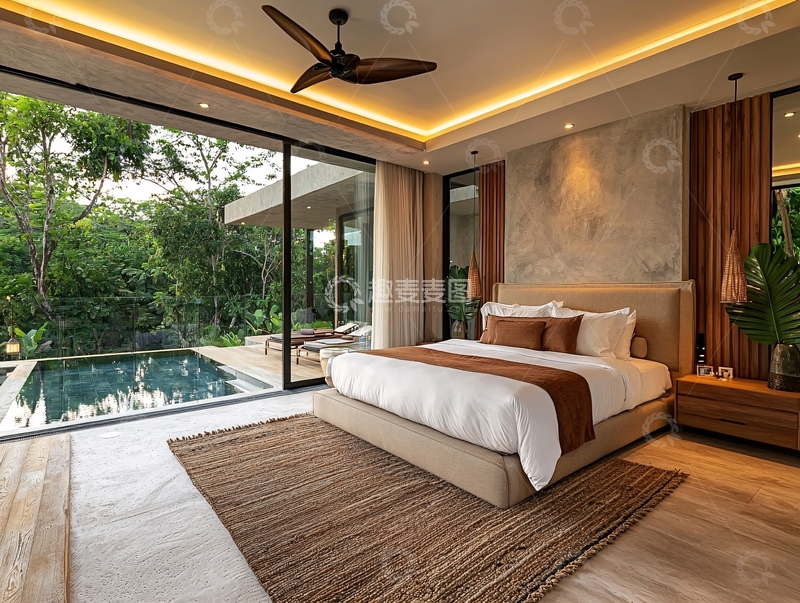高清大图下载【趣麦麦图】现代简约别墅卧室私家泳池