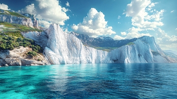 阳光下的白色悬崖海岸