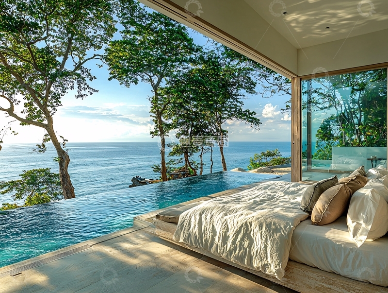 高清大图下载【趣麦麦图】海景泳池别墅卧室