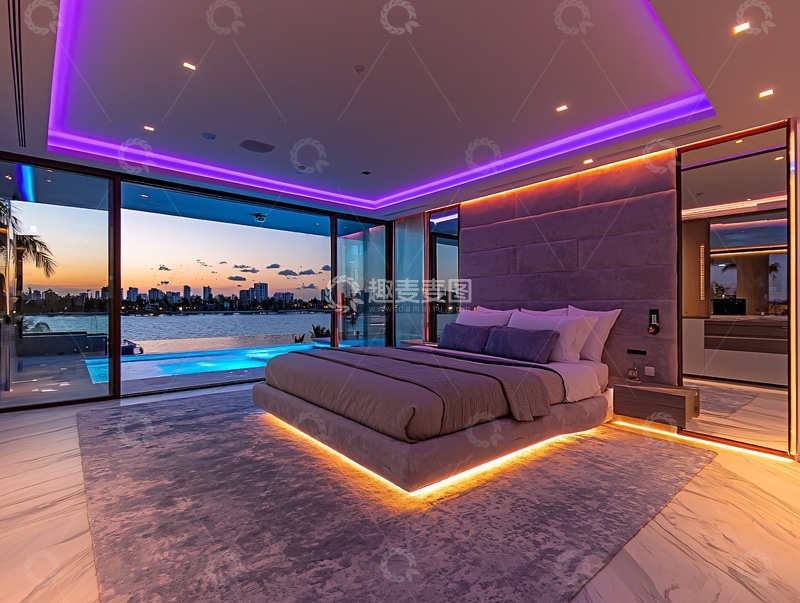 高清大图下载【趣麦麦图】现代极简风卧室夜景
