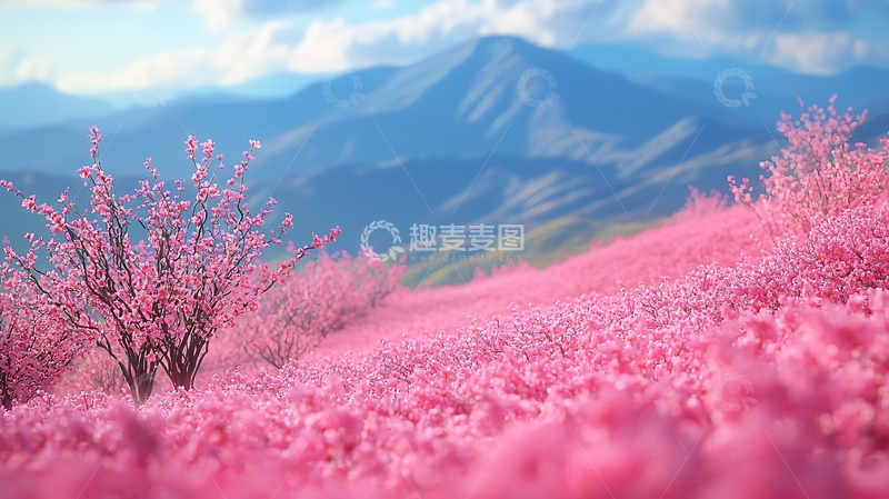 高清大图下载【趣麦麦图】粉色花海山峦