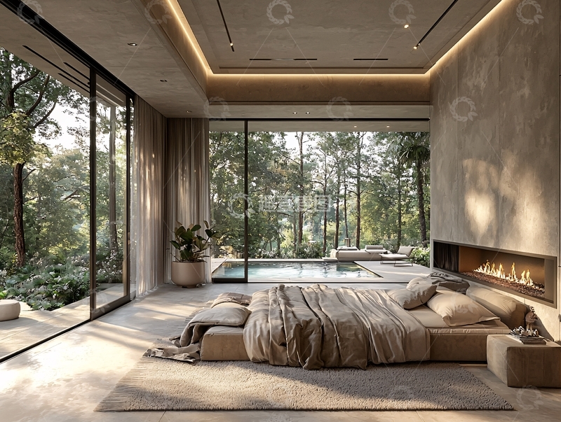 高清大图下载【趣麦麦图】豪华卧室带森林景观