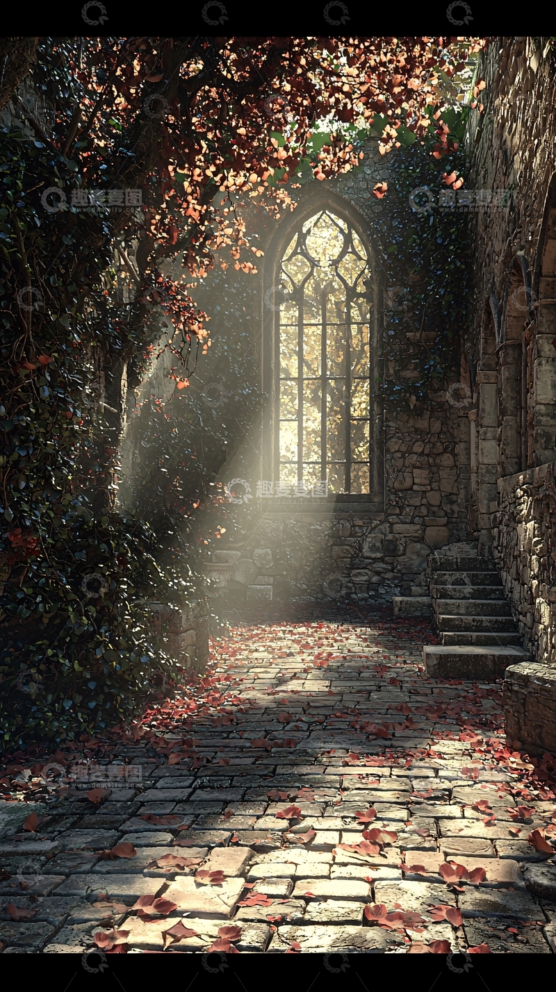 高清大图下载【趣麦麦图】秋日阳光洒进古老石室