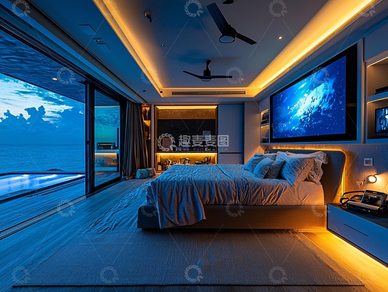 高清大图下载【趣麦麦图】-极简风格海景卧室