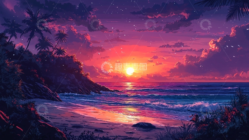 高清大图下载【趣麦麦图】热带海滩日落