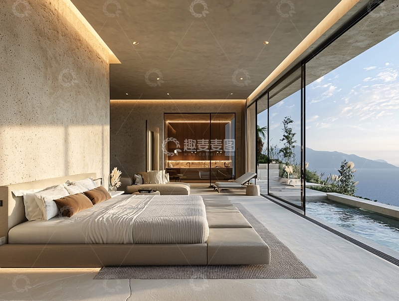 高清大图下载【趣麦麦图】极简风格卧室落地窗景观
