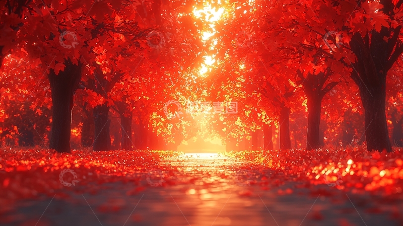 高清大图下载【趣麦麦图】红叶林道