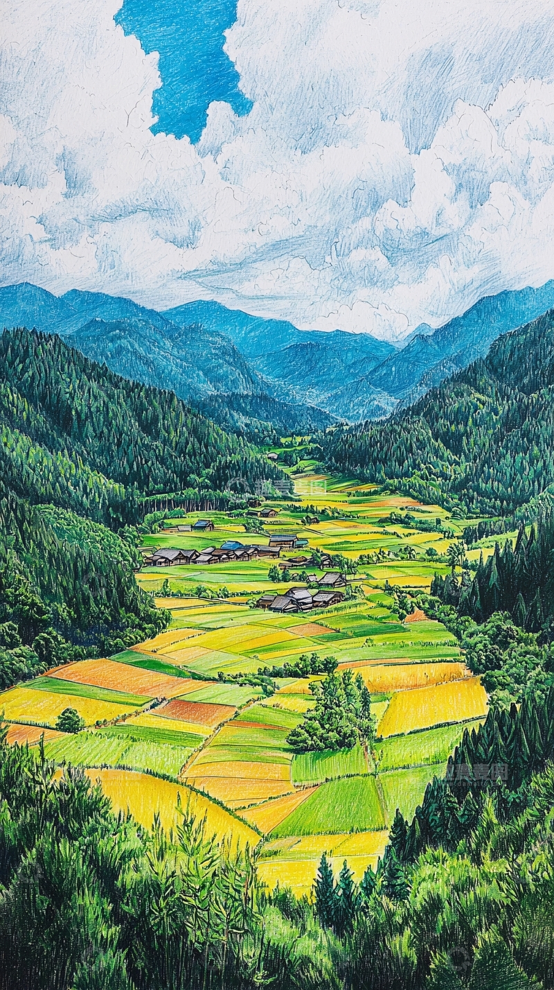 高清大图下载【趣麦麦图】山谷田园风光
