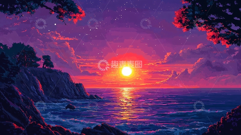 高清大图下载【趣麦麦图】紫色日落