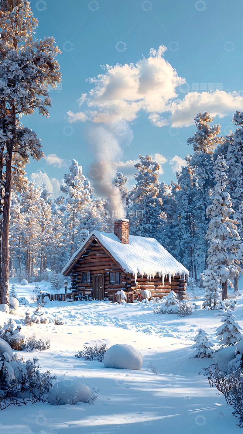 高清大图下载【趣麦麦图】冬日雪景木屋