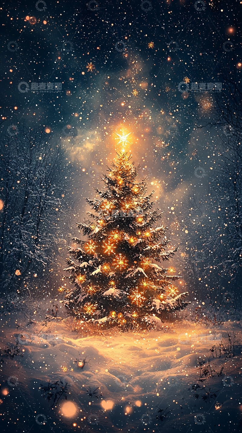 高清大图下载【趣麦麦图】下雪的圣诞树