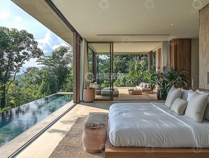 高清大图下载【趣麦麦图】现代极简卧室无边泳池景观