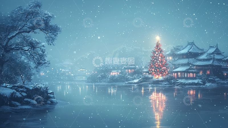 高清大图下载【趣麦麦图】唯美冬日圣诞树雪景图