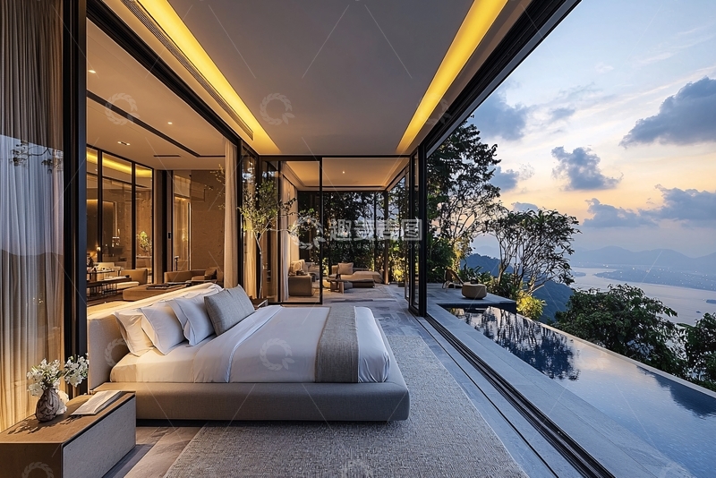 高清大图下载【趣麦麦图】现代简约海景卧室