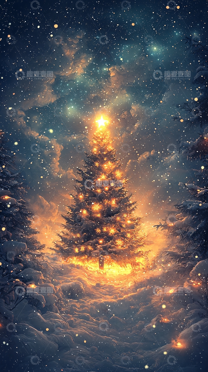 高清大图下载【趣麦麦图】星空下的圣诞树