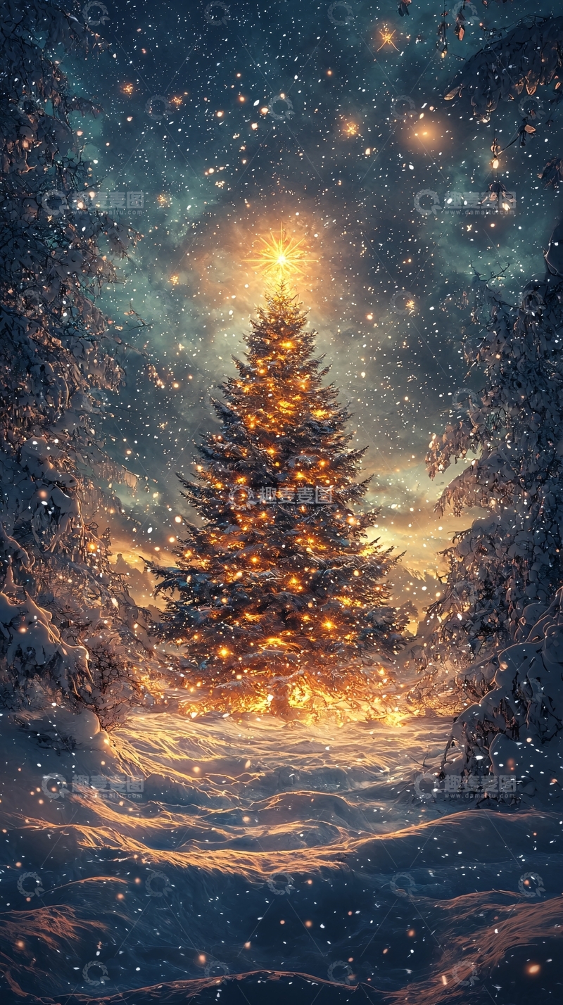 高清大图下载【趣麦麦图】雪夜圣诞树