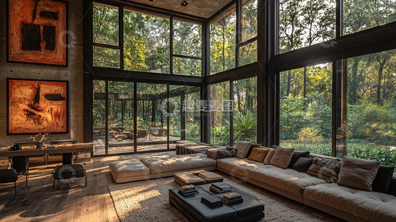 高清大图下载【趣麦麦图】落地窗现代别墅客厅
