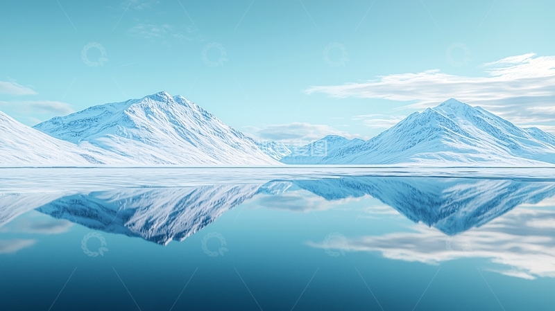 高清大图下载【趣麦麦图】冰雪覆盖的山脉与平静湖面